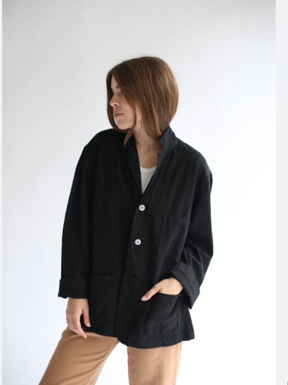 Black Rawson chore jacket unisex M/L (black buttons!)